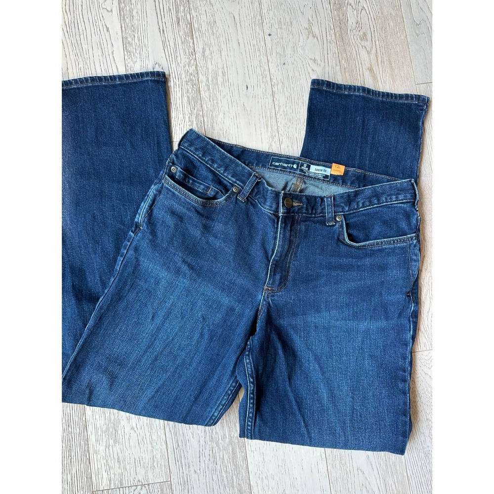 Carhartt Loose Fit Straight Leg Jeans Dark Wash Denim Womens Size 12 Regular